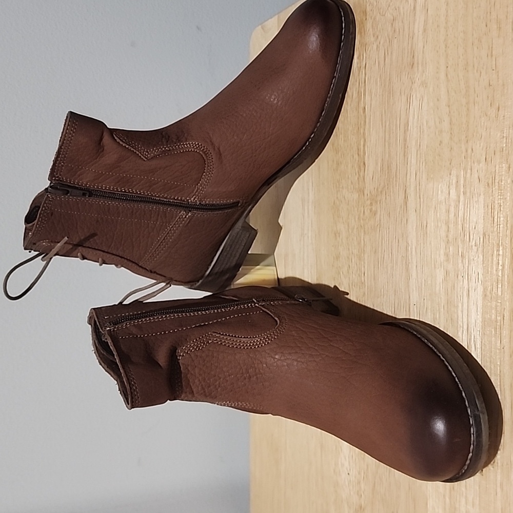 Josef Siebel W8-8.5 M /EU 39 Shoes Brown Leather Zipper / Lace Up Comfort Bootie